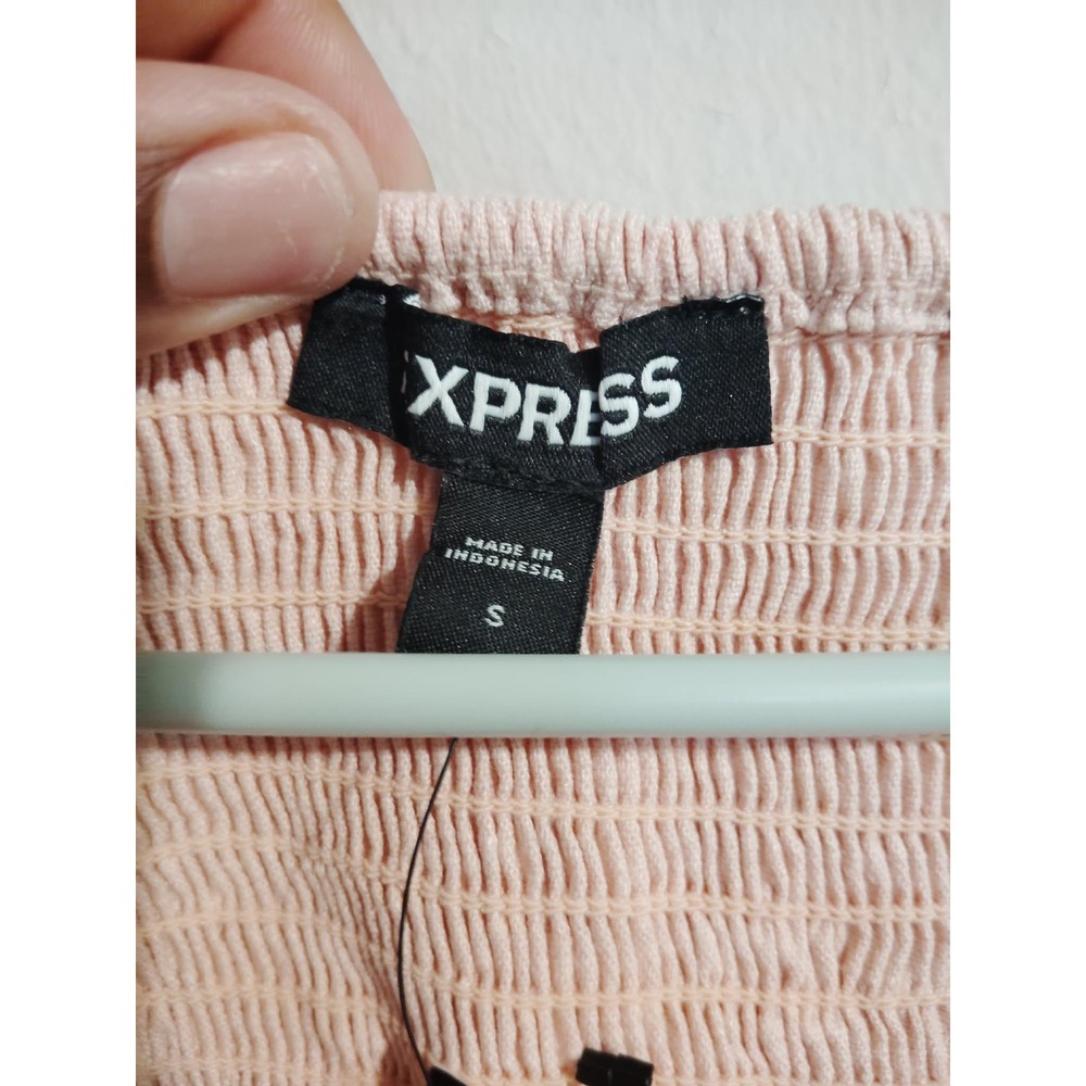 Express Womens Light Pink Puff Sleeve V-Neck Linen Blend Crop Top Size Small - Picture 4 of 5